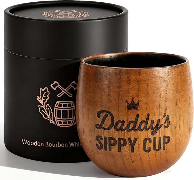 Daddy's Sippy Cup, Charred Wooden Whiskey Glasses, Bourbon Drinking Glass, Whiskey Gifts for Dad, Old Fashioned Whiskey Tumbler, Great Bourbon Gifts for Men, Dad, Husband, Brother, Whiskey Lovers