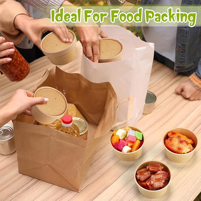 Fulmoon 100 Pack Paper Soup Containers with Lids Disposable Paper Food Containers with Vented Lid Kraft Ice Cream Cake Dessert Cups Soup Bowl for Party Hot Food Fruit Microwave(6 oz,Brown)