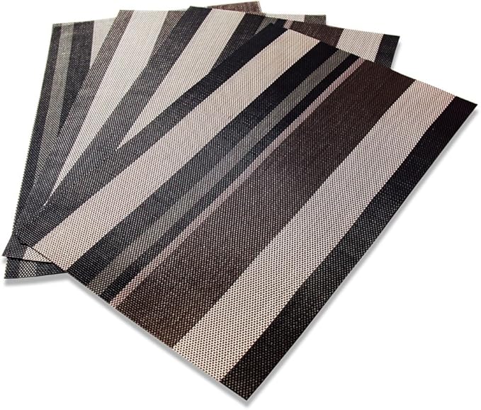 New Star Foodservice 28218 Crossweave Woven Vinyl Placemats, Set of 4, Chocolate Stripe