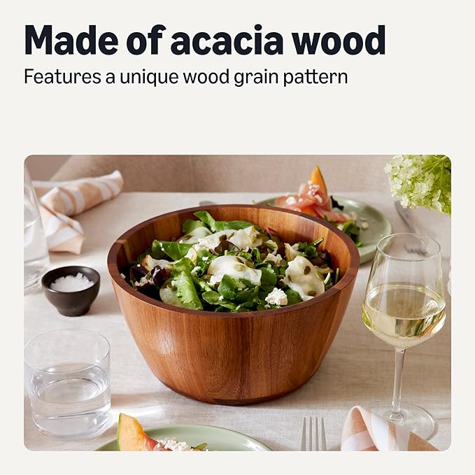 Amazon Basics Wooden Salad Bowl, Acacia Wood, 10 in.