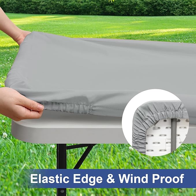 homing 2 Pack Rectangle Table Cloth, Elastic Fitted Fabric Tablecloth Fits for 4 Foot Folding Tables, Washable Table Cover for Picnic, Camping, Indoor & Outdoor (Light Grey, 30" x 48")