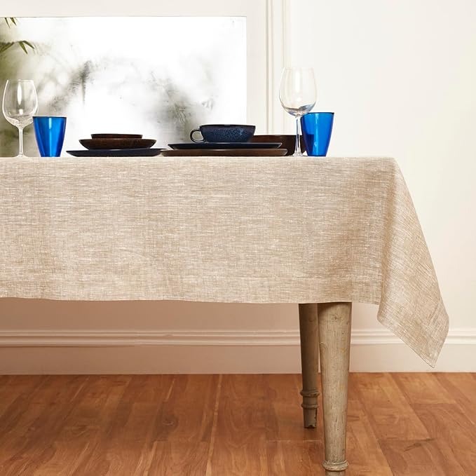 Solino Home Linen Tablecloth 54 x 72 Inch - 100% Pure Linen Champagne Beige Table Cloth for Rectangle Tables - Athena, Machine Washable Tablecloth for Spring, Easter