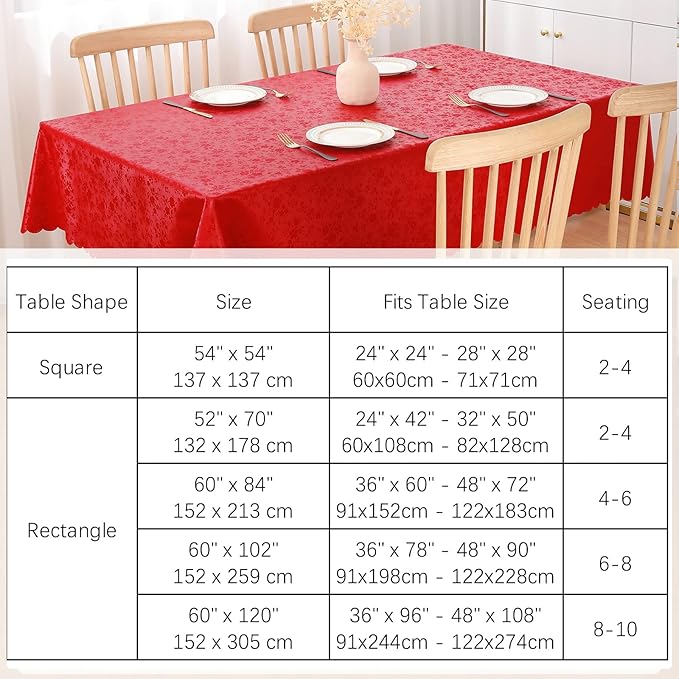 Smiry Rectangle Table Cloth, Waterproof Heavy Duty Vinyl Tablecloths, Wipeable Washable Table Cover for Kitchen and Dining Room (Red, 54" X 108")