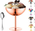 Ice Cream Bowls Stainless Steel Dessert Cups with Spoons Reusable Footed Sundae Cups Ice Cream Cups for Dessert, Frozen Yogurt, Gelato, Birthday Party Decorations (1, Rose glod)