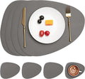 Myir JUN Placemats, Dual-Sided Placemats Waterproof Faux Leather Placemats Set of 4 Place Mats and Coasters Non-Slip Washable Table Mats for Dining Table (Gray, Set of 4)