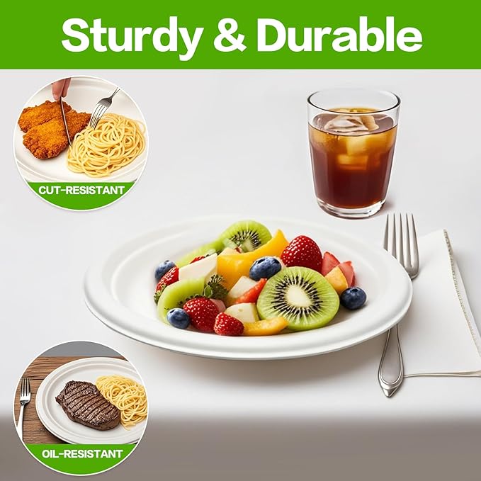 100 Pack Compostable Oval Paper Plates, 12.5 Inch Disposable Heavy Duty Bagasse Platters White Dinner Plates for Restaurant, Parties, Home, BBQ, Picnic, Christmas