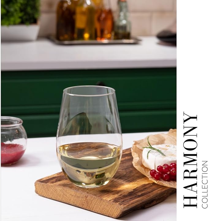 Krosno Stemless Wine Glasses for Red or White Wine, Set of 6, 19.6 oz, Harmony Collection, Perfect for a Veriety of Drinks, Made in Europe
