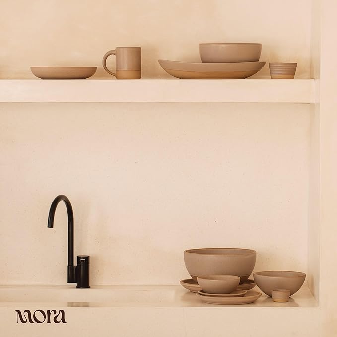 MORA Small Plates Set of 4, 6.5 inch Ceramic Pottery Dessert Plates - Microwave, Oven and Dishwasher Safe - Mushroom