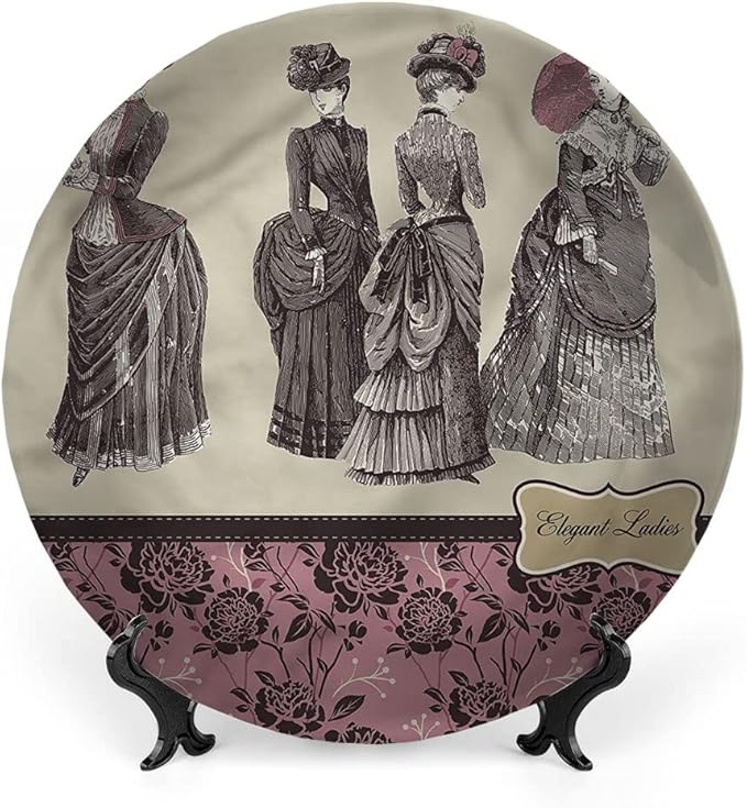 Ceramic Plates, Victorian Decorative Ceramic Plates, Women Fashion Handbag, 10 Inch, for Dining, Parties, Wedding, Multicolor