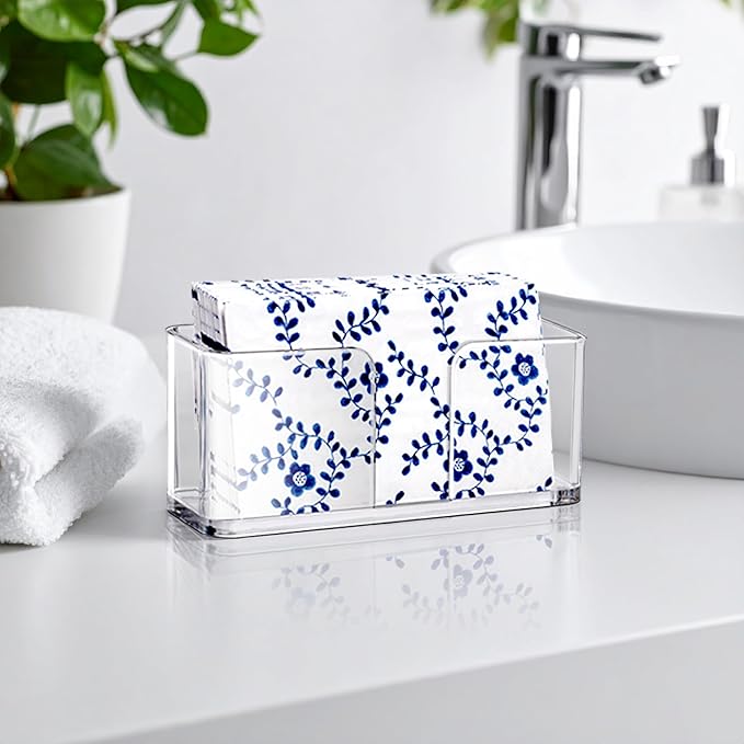 Amazing Abby Acrylic Guest Towel Napkin Holder (8.5"x4.5") (2-Pack), Plastic Napkin Dispenser with Non-Slip Pads, Clear Napkin Stand, Great for Kitchen Counter, Dining Table, Bathroom Vanity, and More