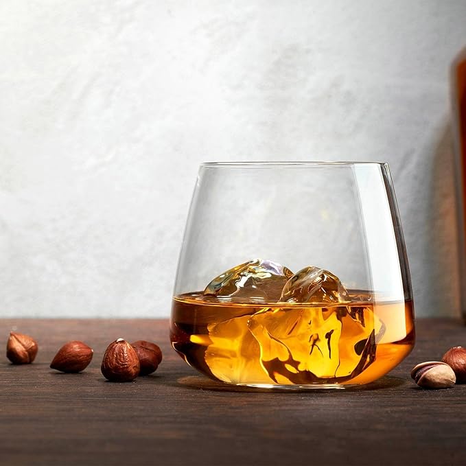 NUDE Whiskey Glasses Set of 4 – Mirage 13 oz Lead-Free Crystal Rocks Glasses for Whisky, Scotch & Bourbon – Tapered Rim, Dishwasher Safe, Modern Bar Tumblers Luxury Gift Set