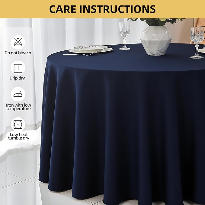 2-Pack Round 90-inch Navy Blue Table Cloths, Solid Stain and Wrinkle Resistant Circular Tablecloth, Premium Plain Weave Polyester Fabric Table Linen Covers for Hotel, Banquet