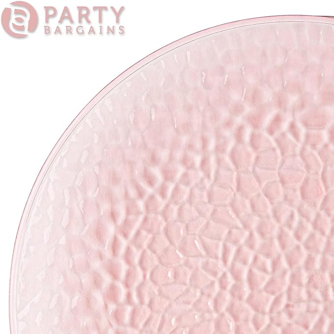 PARTY BARGAINS 13-Inch Charger Plates - 16 Pack, Hammered Pink, Heavy-Duty Disposable Chargers for Elegant Dining - Ideal for Weddings and Formal Events