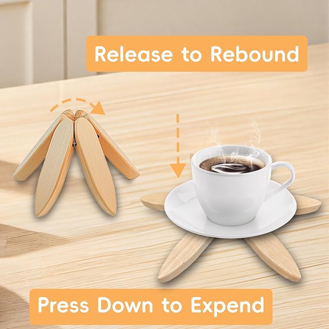 Wooden Trivets for Hot Dishes, Wooden Tree Trivet Set, Natural Tree Trivet Set - Foldable Coasters for Kitchen Counter, Hot Pots and Pans, Heat Resistant Table Protectors