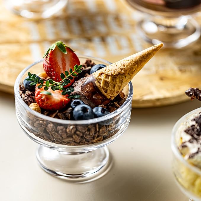 7oz Glass Ice Cream Bowls- Versatile Dessert Bowls & Cups for Mixed Drinks, Desserts, Nuts, Fruit, Pudding & Snacks- Perfect for Parties, Gatherings (12)