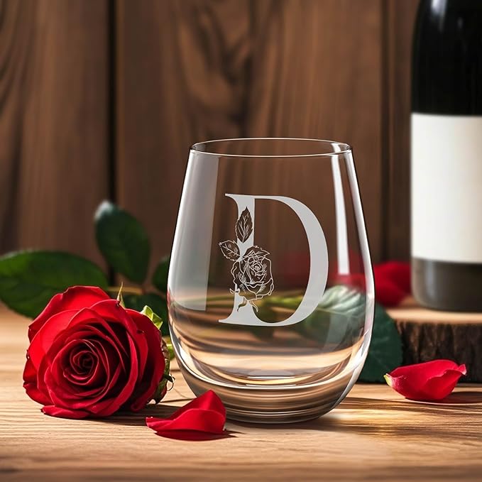 Valentines Day Gifts for Her, Gifts for Women Her Friend Mom Grandma Wife Sister Bridesmaid Nurse, Birthday Galentines Mothers Day Christmas, Personalized Initial Customized Wine Glasses 18OZ(D)