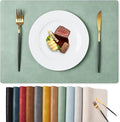 MOSAYT Vinyl Placemats Set of 8-12 X 17 Inch - Faux Leather 100% Waterproof Oil-Proof Wipeable PU Place Mats, Heat Resistant Reversible Table Mats for Kitchen, Dining, Outdoor (Green)
