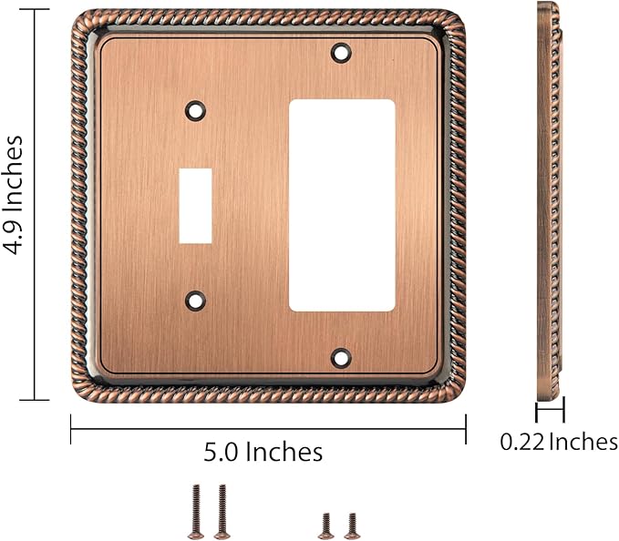Henne Bery Rope Edge Decorative Wall Plate Switch Plate Outlet Cover (Toggle/Decorator, Antique Copper)