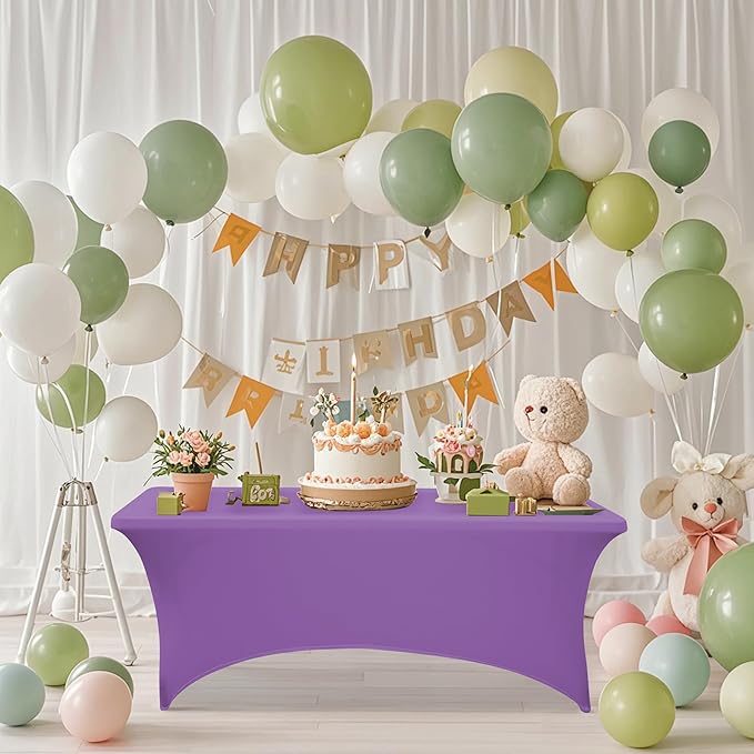4FT Table Cloth for Rectangular Fitted Events Stretch Light Purple Table Covers Washable Spandex Tablecloth Protector for Party, Wedding, Cocktail, Banquet, Festival