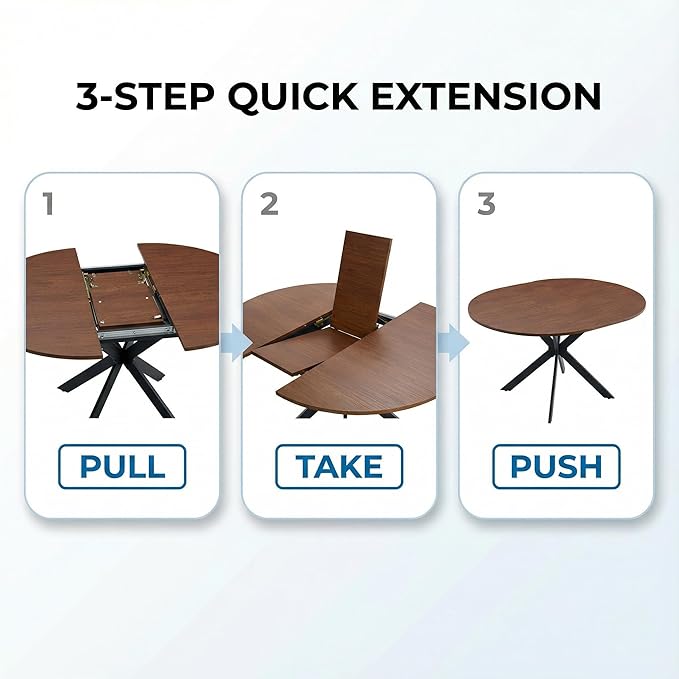 Round Dining Table Set for 6｜42"-54" Extendable Dining Room Table Set｜Wooden Kitchen Table with 6 Chairs｜Mid Century Modern Dinner Table Set with Cross Legs｜Easy Assembly｜Space Saving