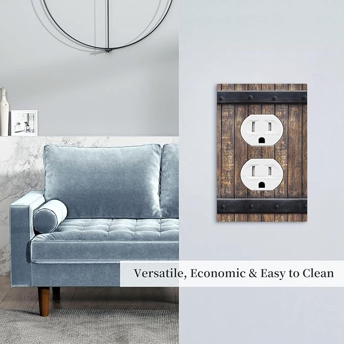 Outlet Covers Rustic Barn Door Vintage Country Wood Board 1 Gang Duplex Light Switch Cover Plate Decorative Wall Plates Electrical Switchplate Receptacle for Farmhouse Cabin Decor（2 Pack）