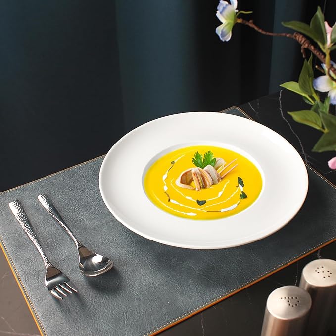 Pasta Plates with Rim 6.8 oz, Soup Bowl Pasta Bowl Set of 4, White Shallow Bowl Plate, Ceramic Wide Rimmed Soup Bowl, Best choice for high-end restaurants, hotels, and foodies, 9.2 Inch