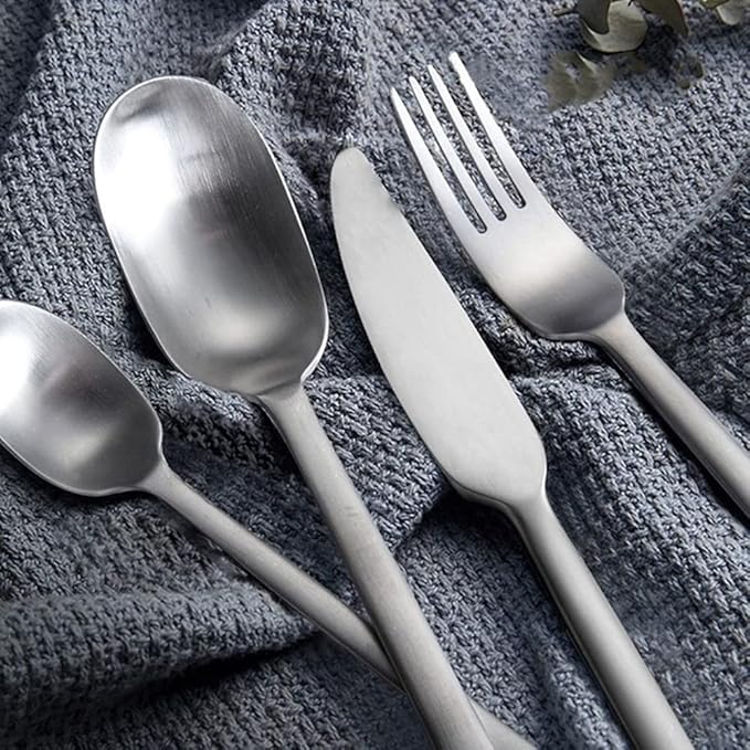 Matte Silverware Set for 16 Stainless Steel Flatware Set Light Luxury Vintage Style 64 Piece Cutlery Tableware Utensils Set Include Knives Forks and Spoons for Home Kitchen Restaurant Christmas