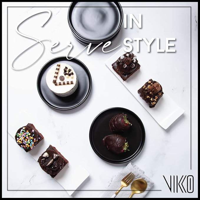 Vikko Rectangular Appetizer Plates, Set of 4 Small White Plate with Lifted Edge, Elegant Dishware for Serving Entres, Appetizers and Desserts, Dishwasher Safe, Microwave Safe