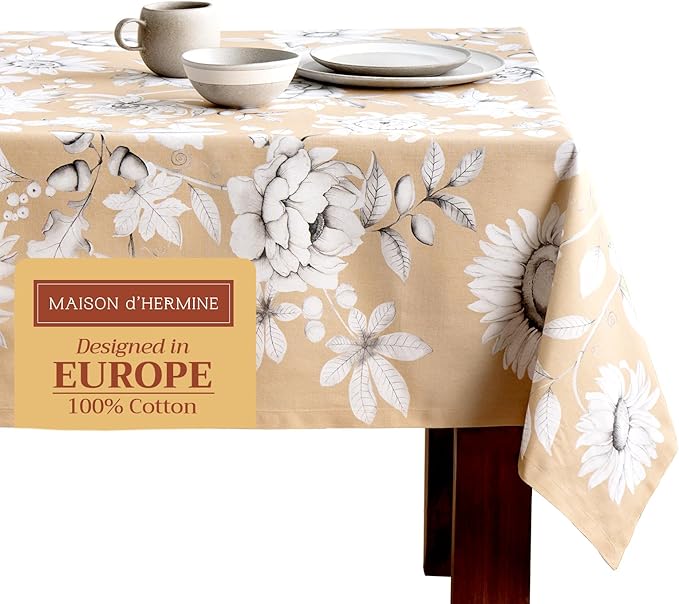 Maison d' Hermine Table Cloth Rectangle Table 100% Cotton 70 x 120 Inches Fall Tablecloth Reusable Everyday Use for Thanksgiving Christmas Decorations Dining Farmhouse Party (Pretty Autumn)