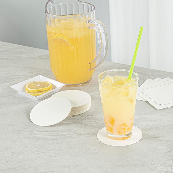 Restaurantware Paper Coasters 100 Pack of 3.5 Inch Disposable Beverage Coasters Absorbent for Hot and Cold Drinks White Coffee Cup Essentials for Table Decor, Kitchen, Home Patio or Living Room