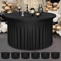 6-Pack 60" Diameter x 30" Height Black Round Table Skirts for 5FT Tables | Wrinkle & Stain Resistant Polyester Spandex Tablecloths with Elastic Fit | Ideal for Weddings, Parties, Banquets, Dining