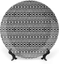 Ceramic Display Plate, Abstract Ceramic Hanging Decorative Plate, Monochrome Squares of Motif Grid Design Geometric, 6 Inch, Household Custom Ceramic Plate, Black White