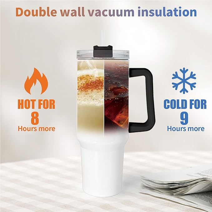 40 oz Sublimation Tumblers with White and Black Handle Lid and Straw 12 Pack Stainless Steel Double Wall Vacuum Insulated Travel Mug Cup Bulk Sublimation Blank for DIY Gift