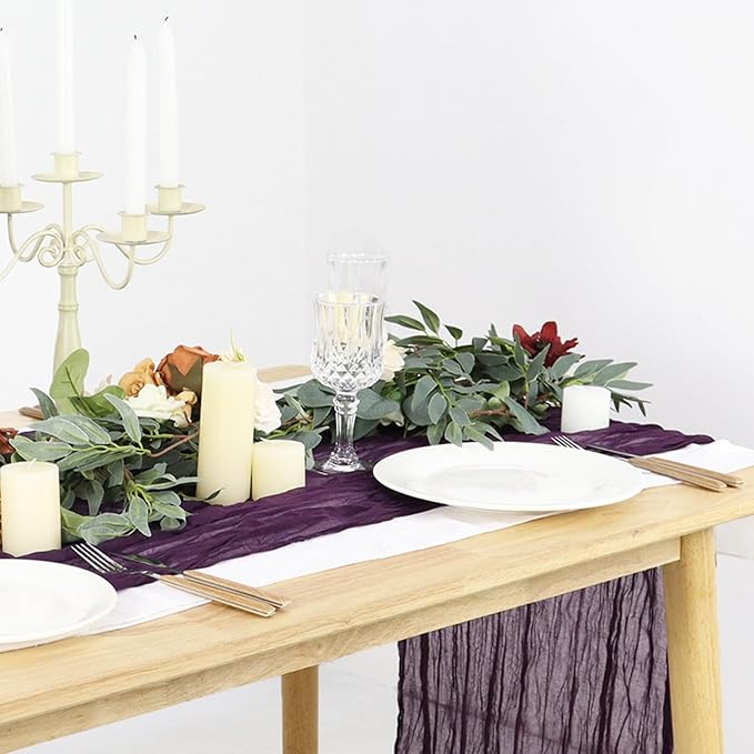 FUHSY Cheesecloth Table Runner Purple Table Runners 5 Pack 10 FT Gauze Table Runners Boho Gauze Cheese Table Cloth for Parties Boho Halloween Table Cloths Bridal Shower Wedding Table Decor