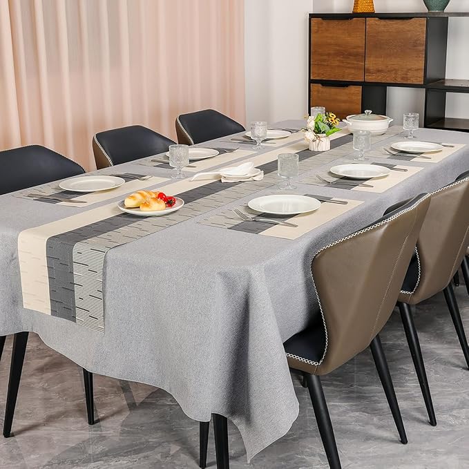 Placemats Set of 4, Vinyl Woven Place Mats Indoor Set of 4 Washable Wipeable PVC Table Mats Heat-Resistant Non Slip Placemat for Kitchen Dining Outdoor Table (Beige Dark Gray, Set of 4)