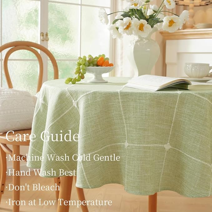 Zobesta Linen 70 Inch Round Table Cloth Green Plaid, Cotton Green Linen Green Tablecloth Round Boho Tablecloth for Outdoor, Party, Holiday, Picnic, Dining