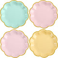 24 Pcs Pastel Scalloped Paper Plates 7 Inch Disposable Macaron Colorful Dessert Plates with Gold Edge Gradient Rainbow Party Supplies for Wedding Birthday Baby Shower Bridal Summer Decorations