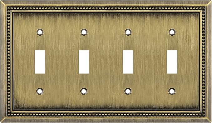 Henne Bery Sunken Pearls Heavy Duty Decorative Wall Plate Switch Plate Outlet Cover (Quad Toggle, Antique Brass)