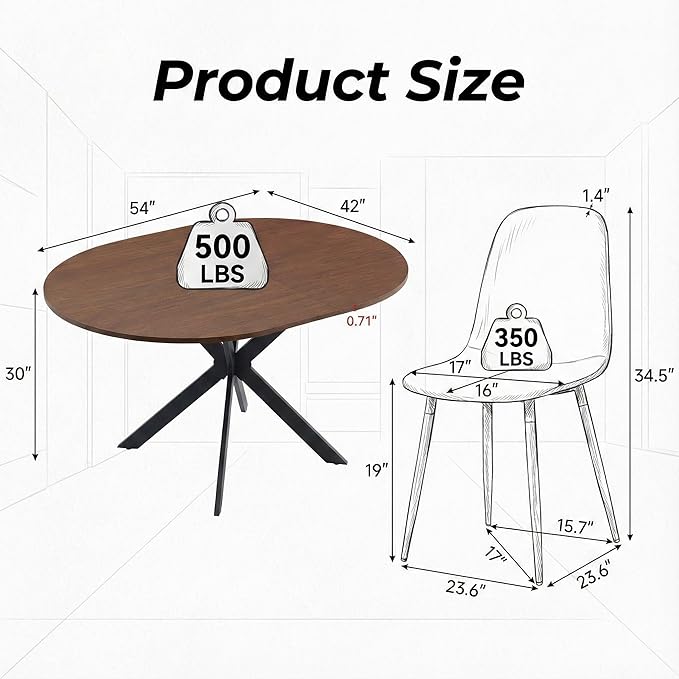Round Dining Table Set for 4｜42"-54" Extendable Dining Room Table Set｜Wooden Kitchen Table with 4 Chairs｜Mid Century Modern Dinner Table Set with Cross Legs｜Easy Assembly｜Space Saving