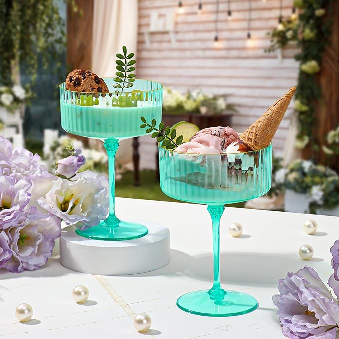 XUWAIDSGN 24 Pcs Champagne Martini Glasses 9 Oz with Gilded Removable Gold Rim Coupe Glasses Pink Martini Glasses Plastic Mimosa Vintage Coupe Glasses Set For Wedding Anniversary (24, Teal)