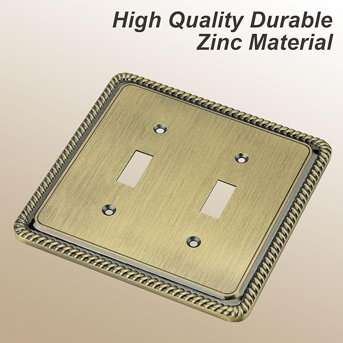 Henne Bery Rope Edge Decorative Wall Plate Switch Plate Outlet Cover (Double Toggle, Antique Brass)