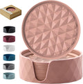Silicone Coasters for Drinks[6 Pack]- Cup Mat with Holder for Tabletop Protection-Non-Slip, Non-Stick, Coffee Table Decor, Great Gift for Any Occasion, Pink