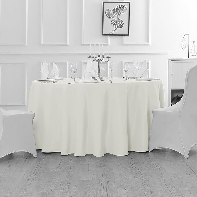 Fokitut 2 Pack Waterproof Round Tablecloth, 70 Inch, Stain Resistant and Wrinkle Polyester Table Cloth, Fabric Table Cover for Kitchen Dining, Wedding, Party, Holiday Dinner-Ivory