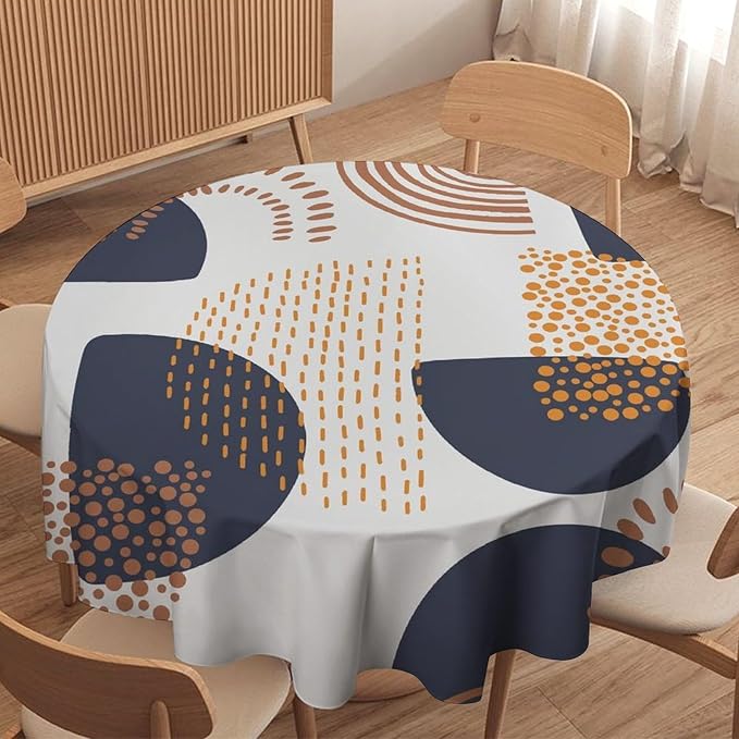Abstract Modern Art Mid Century Round Tablecloth, Mid Century Rustic Boho Art Pattern Tablecloth for Home Party Dining Room Kitchen Decor 36Inch(90cm)