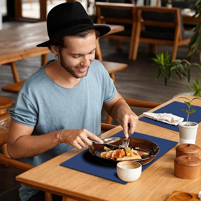 Cloth Placemats Set of 8 - Thickened Navy Blue Table Placemats Set - Heat Resistant Dining Table Place Mats Washable Kitchen Table Mats Set of 8, 18x12 inch, Easy to Clean(Blue)