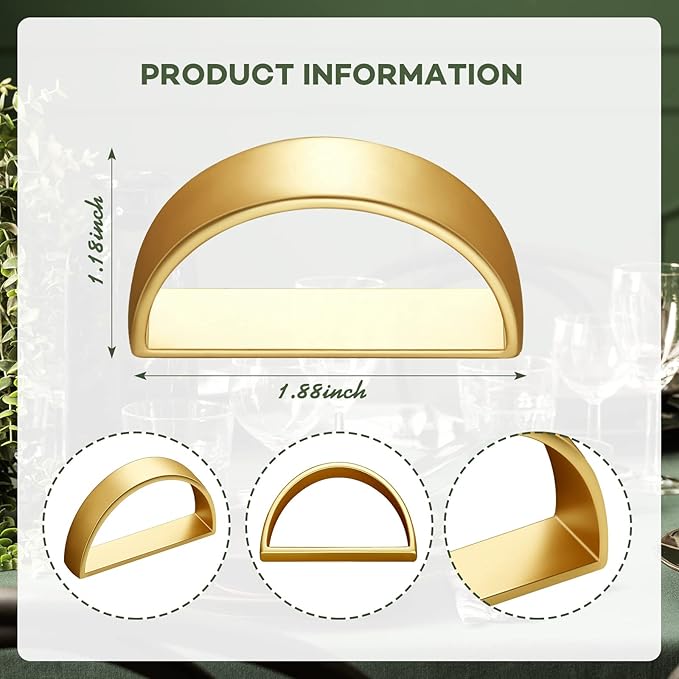 100 Pcs Stainless Steel Napkin Rings Metal Napkin Ring Holders Valentine's Day Modern Serviette Buckles Metallic Adornment for Spring Table Kitchen Dinner Party Wedding(Matte Gold Semicircle)