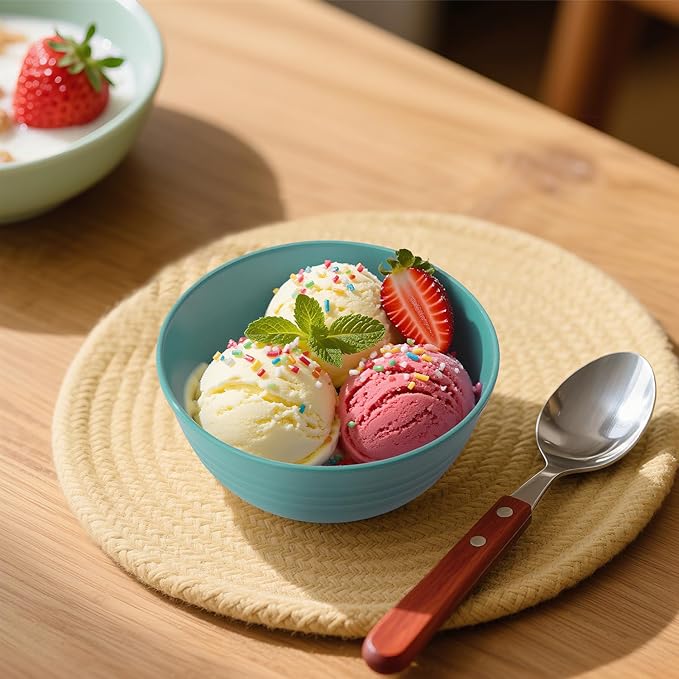 Wrova Small Wheat Straw Bowls Sets of 6,Dishwasher Safe and Microwave Safe Snack Bowls 10oz,Alternative Handy Plastic Bowls Reusable for Snack and Ice Cream.Green Series