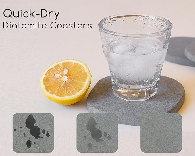 Diatomaceous Earth Coasters,3.9"x3.9", Quick-Dry, Absorbent, Heat-Resistant, Modern Stone Design, Dark Gray, Irregular Shape (4, Grey)