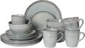 Gibson Elite Jasper 16 Piece Plates and Bowls Reactive Glaze Dishes Stoneware Ceramic Dinnerware Set - Service for 4 - Grey