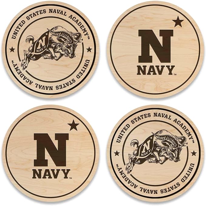 LazerEdge United States Naval Academy Goats Wooden Coaster Set - Maple Wood - Officially Licensed Product - 4-Pack